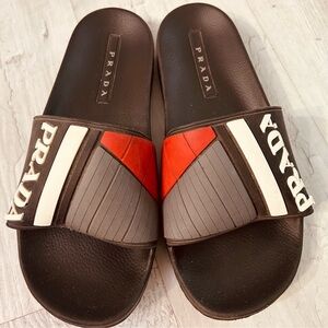 Prada Black and Red Slide Sandals